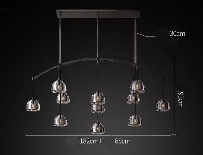 Brass Linear Glass Chandelier | Casalola Art Deco Pendant Light - Chandeliers