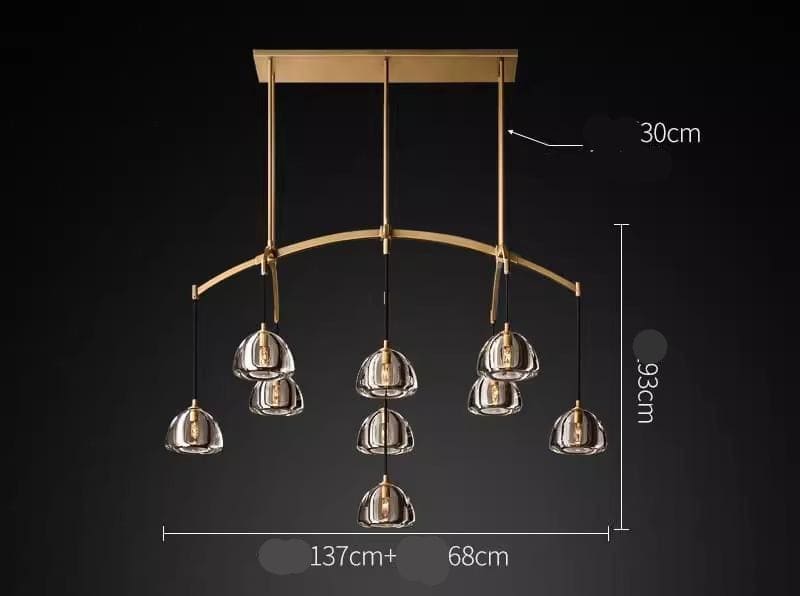 Brass Linear Glass Chandelier | Casalola Art Deco Pendant Light - Chandeliers