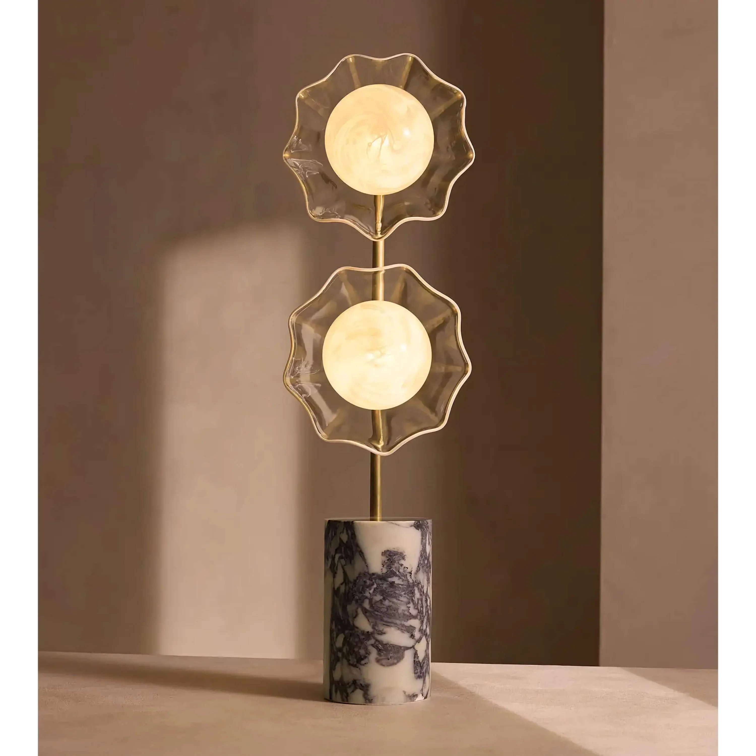 Brass Metal Floor Lamp with Marble Base | Modern Lighting for High End Interiors