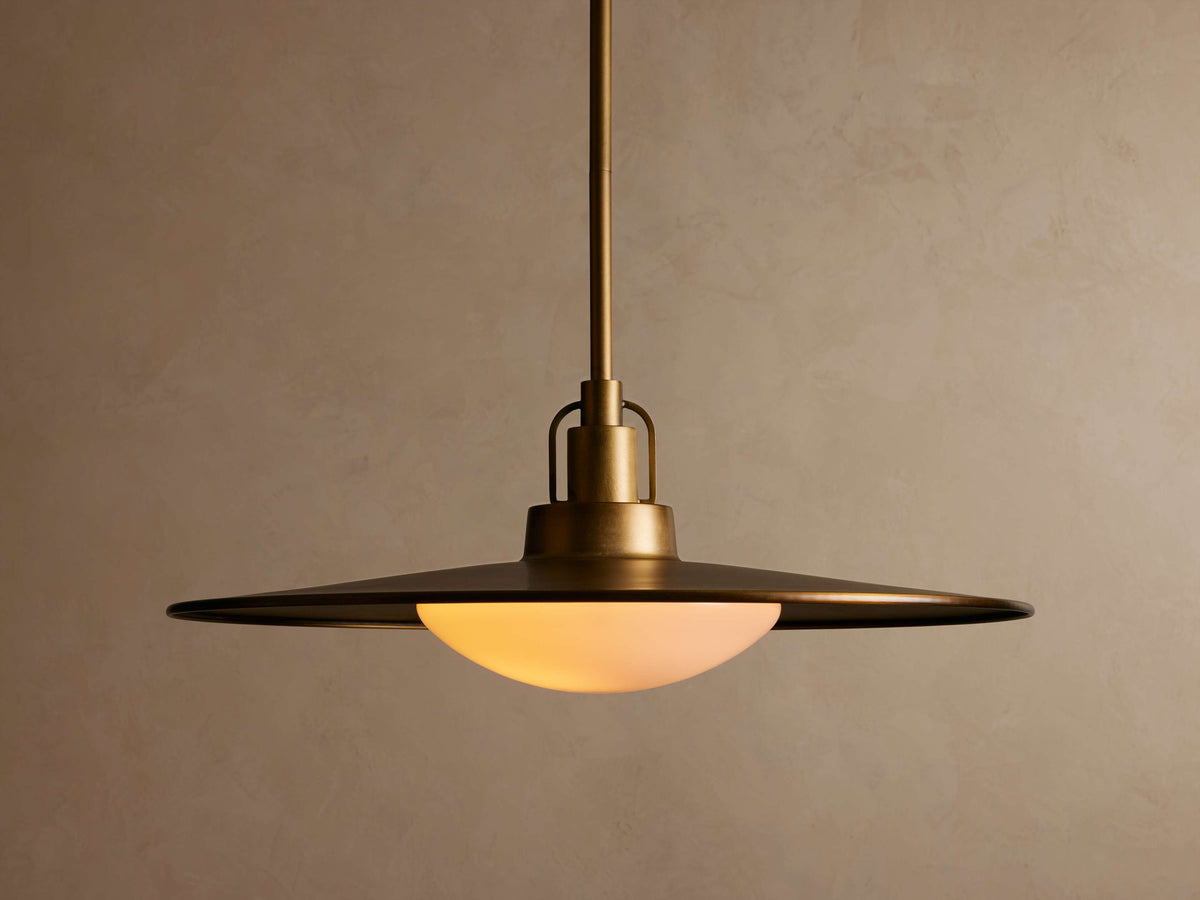 Brass Pendant Light for Kitchen Island & Dining Table | 14 or 24 Inch Saucer Opal Glass Mid-century Casalola Lights