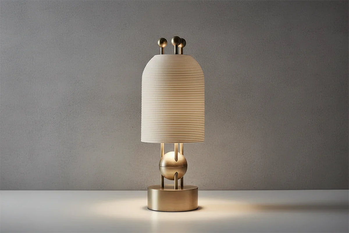 Brass Sculptural Table Lamp for Living Room and Library | Ribbed Dome Shade Modern 70 Cm Casalola Lights Luxury Lamps