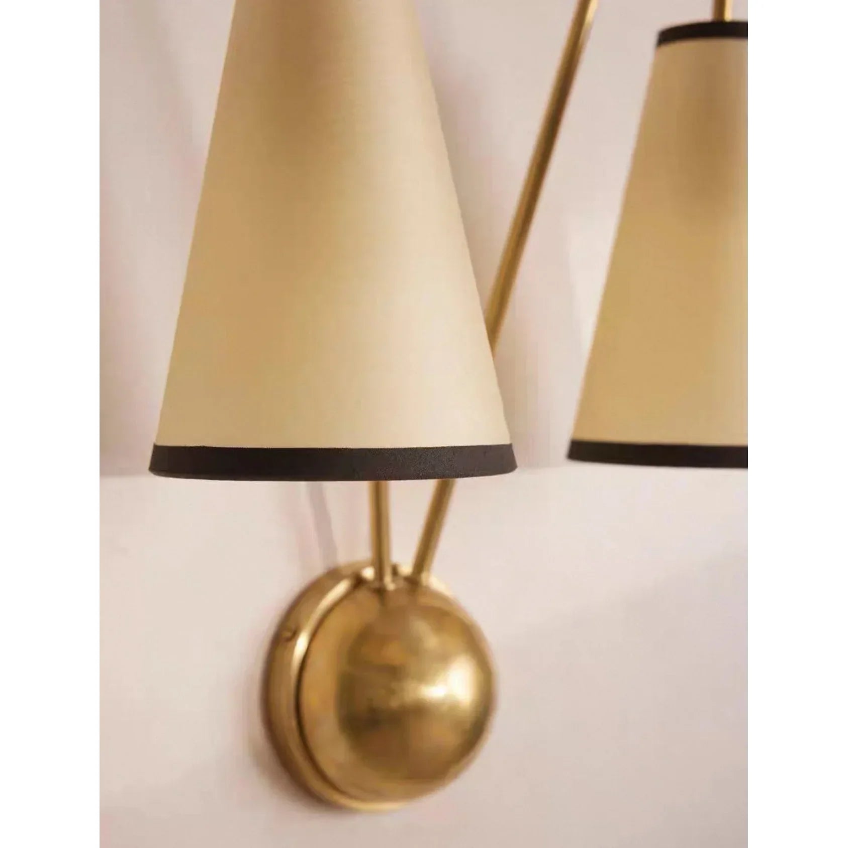 Brass Twin Arm Wall Sconce | Modern Cone Shade for Bedroom or Hallway