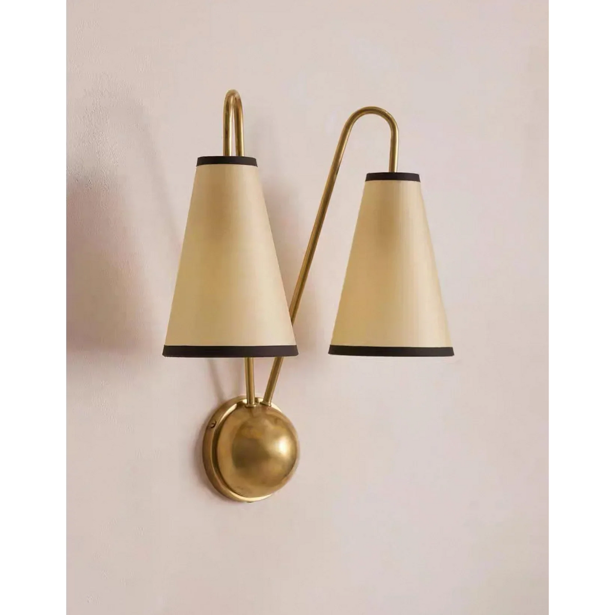 Double Arm Brass Wall Sconce Fabric Shades | Bedside Reading Light Plug in Option or Black Casalola Lights Luxury Lamps