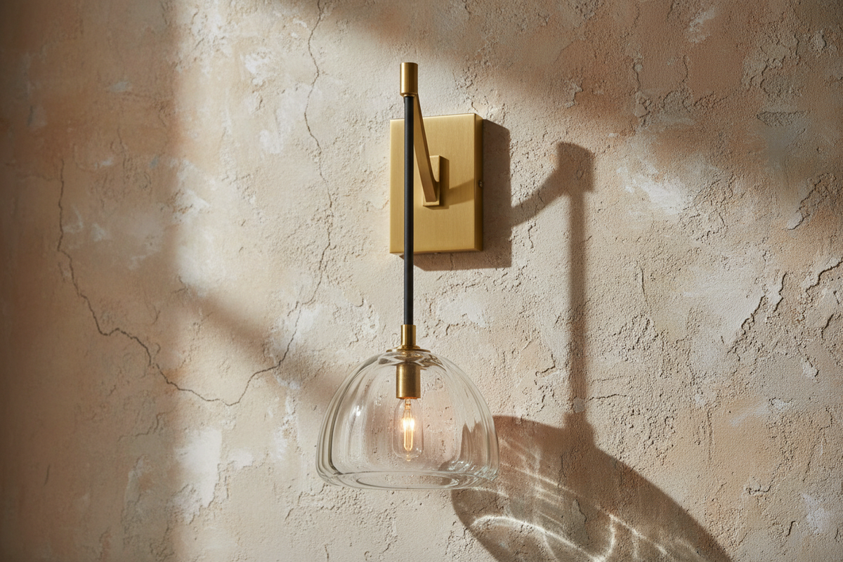 Brass & Clear Glass Arm Wall Sconce | Bedside Reading Light Plug in Option E26/e27 22cm Reach Casalola Lights Luxury