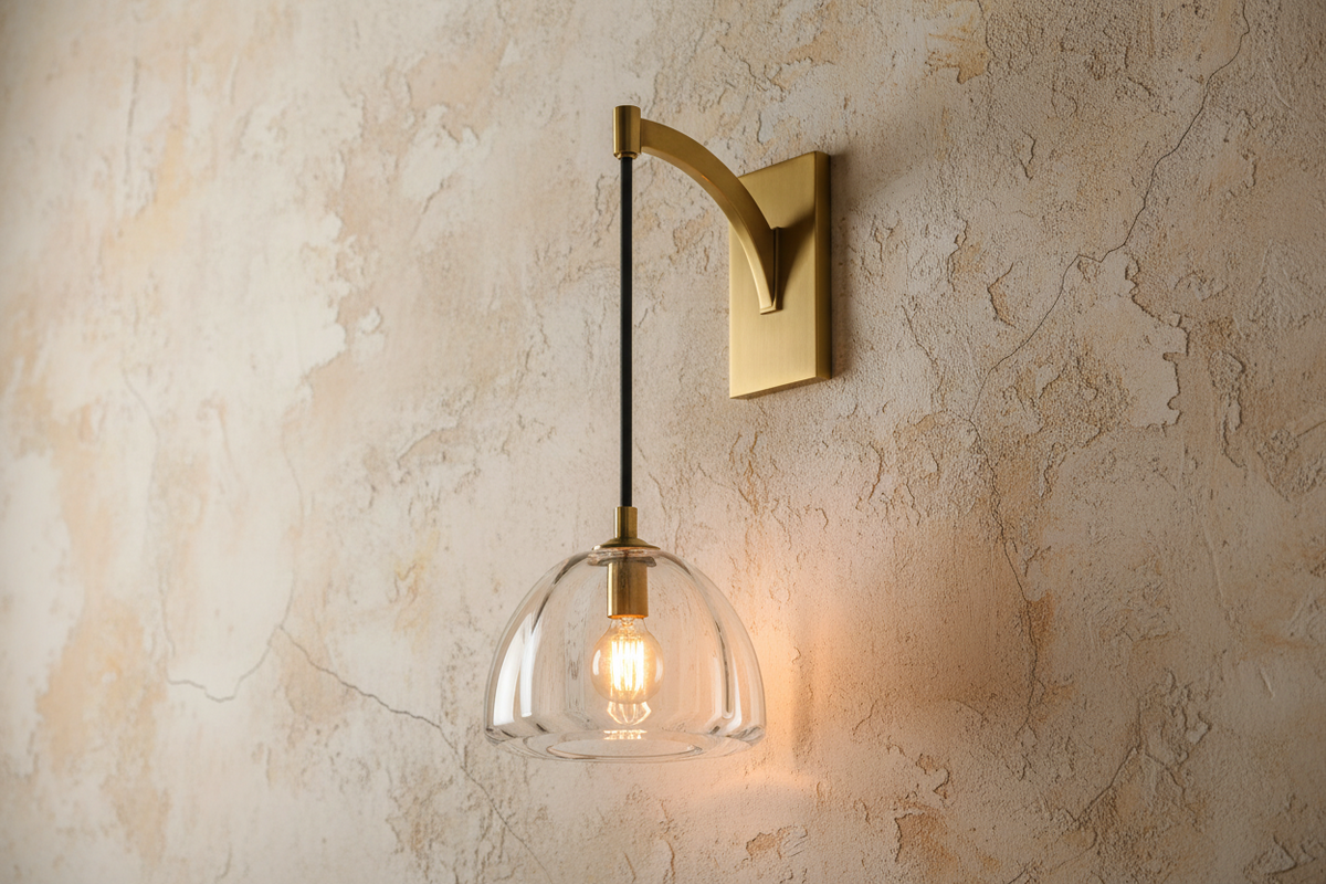 Brass & Clear Glass Arm Wall Sconce | Bedside Reading Light Plug in Option E26/e27 22cm Reach Casalola Lights Luxury