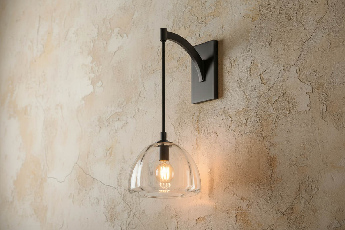 Brass & Clear Glass Arm Wall Sconce | Bedside Reading Light Plug in Option E26/e27 22cm Reach Casalola Lights Luxury