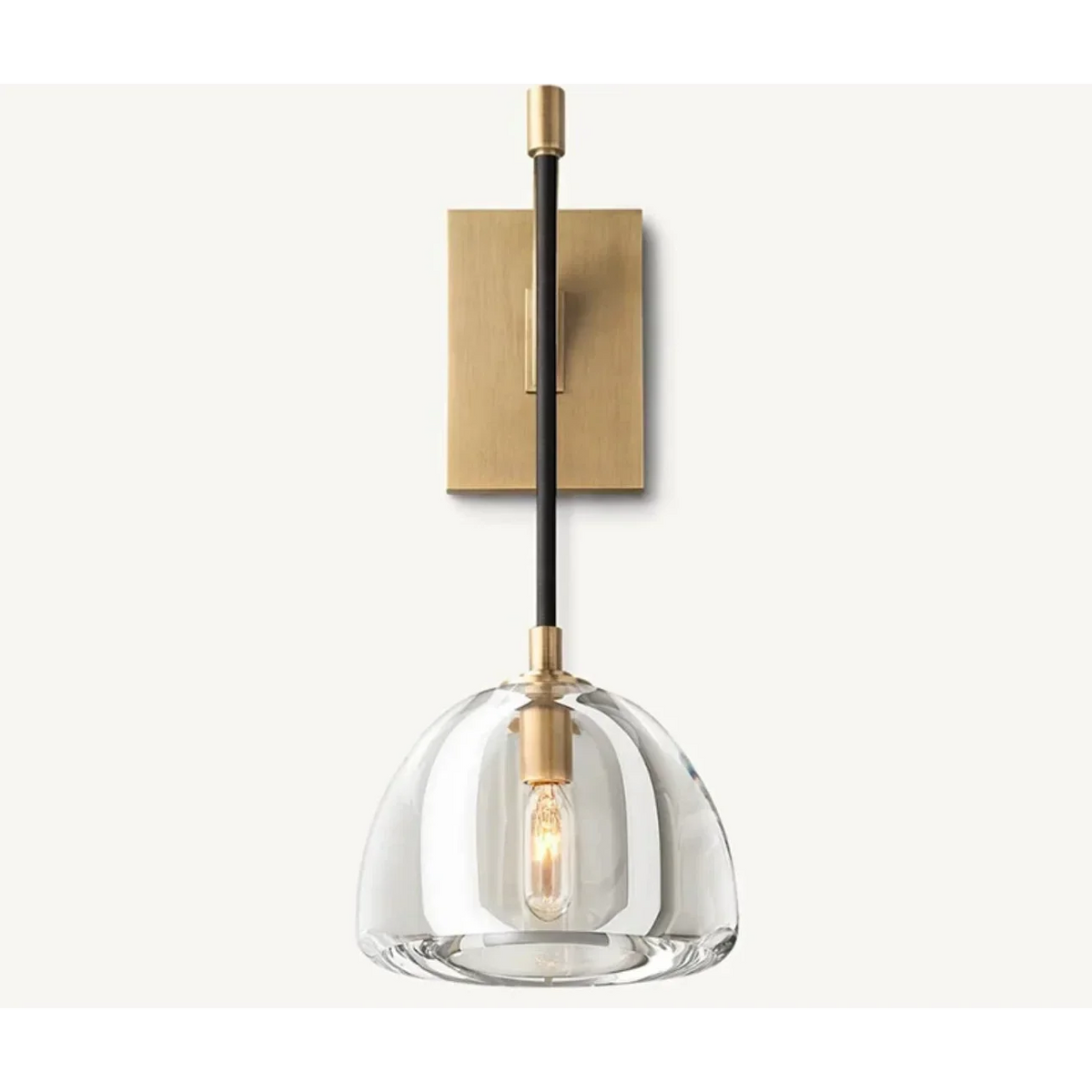 Brass & Clear Glass Arm Wall Sconce | Bedside Reading Light Plug in Option E26/e27 22cm Reach Casalola Lights Luxury