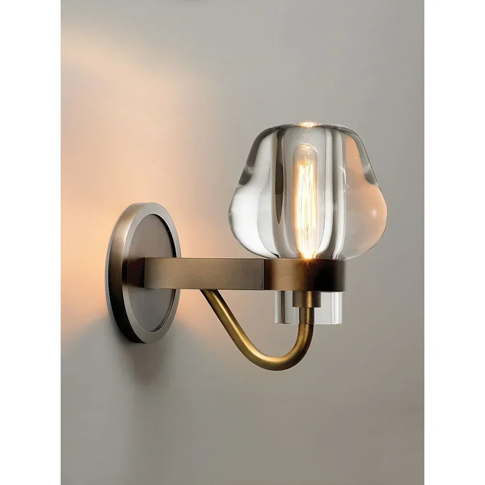 Modern Copper & Crystal Wall Sconce – Luxury Bedroom Hallway Light Fixture