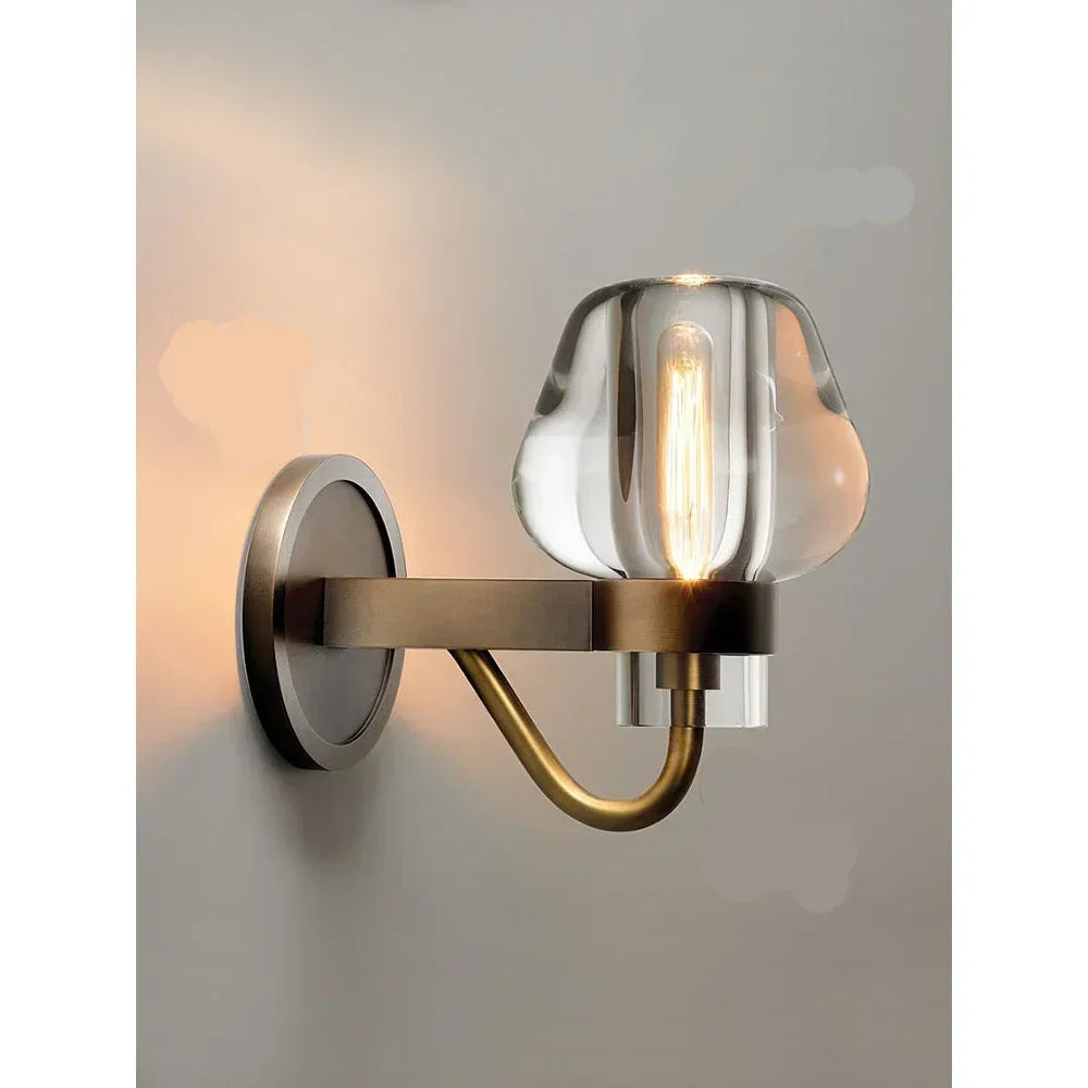 Modern Copper & Crystal Wall Sconce – Luxury Bedroom Hallway Light Fixture