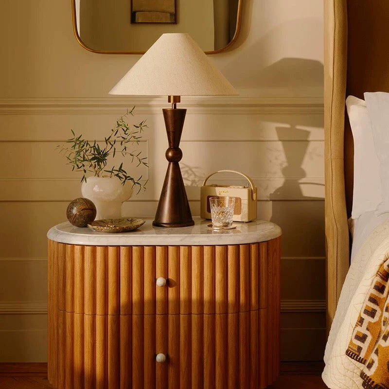 Bronze Table Lamp for Bedroom and Living Room | Geometric Base Linen Shade Art Deco Dimmable Option Casalola Lights