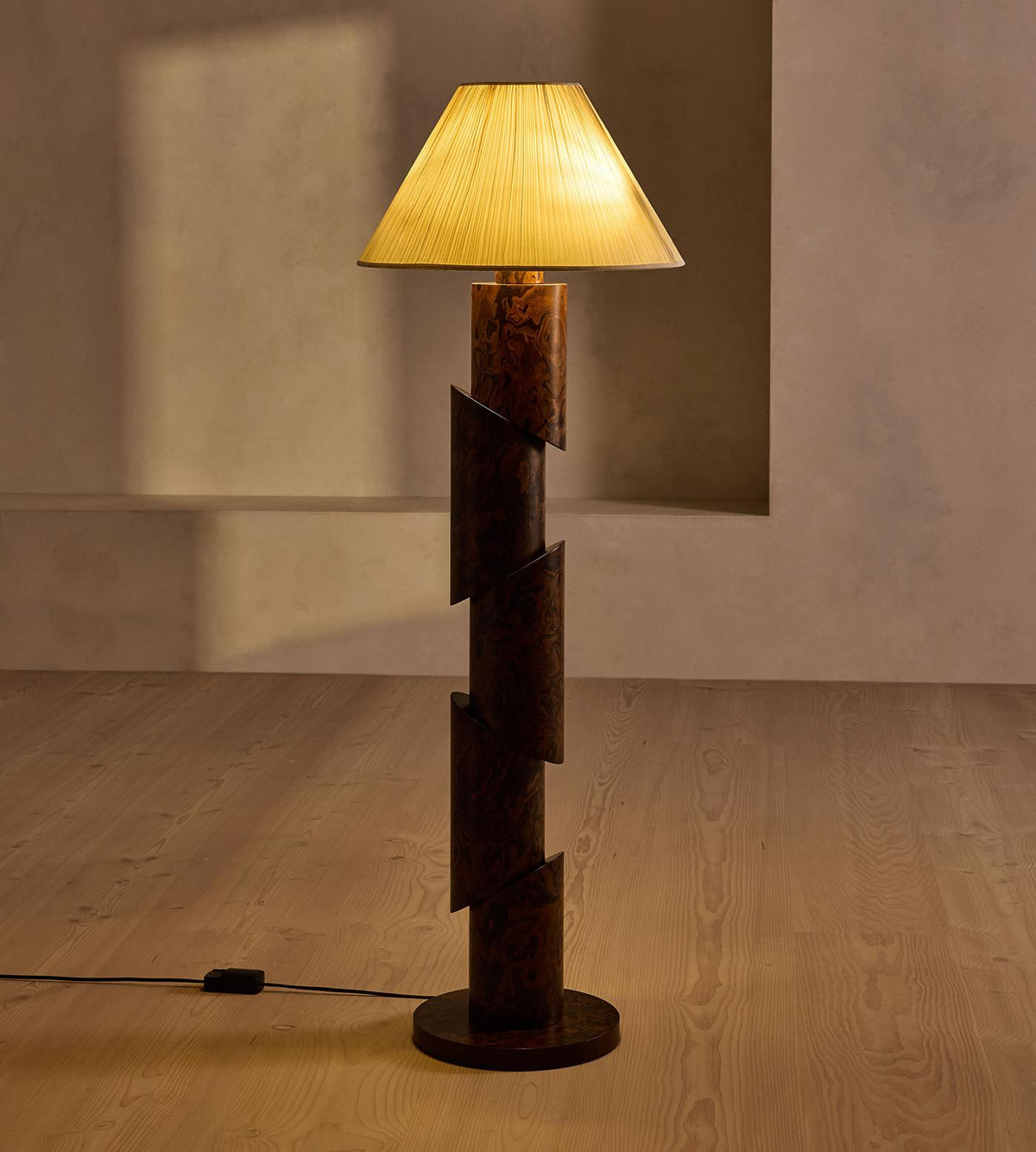 Burl Wood Floor Lamp Fabric Shade | 160cm Tall 22kg Base E26/e27 Dimmable Option Organic Modern Casalola Lights Luxury