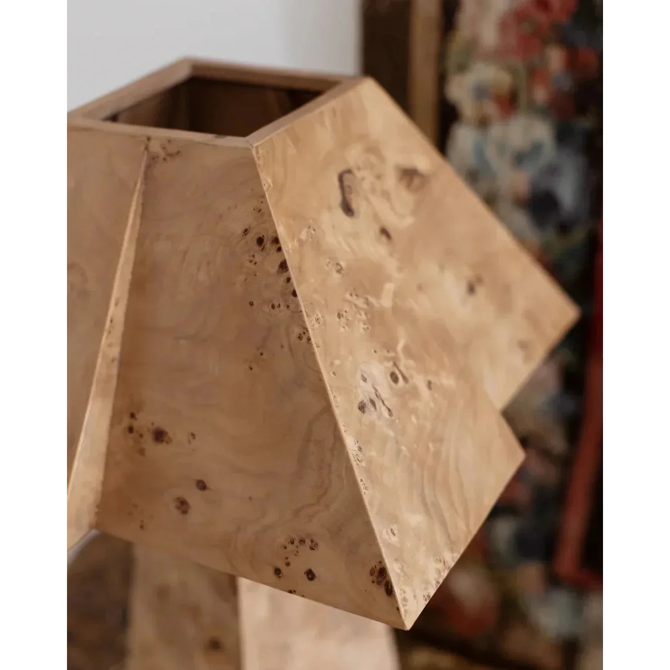 Burl Wood Table Lamp | Geometric Sculptural Veneer Lighting