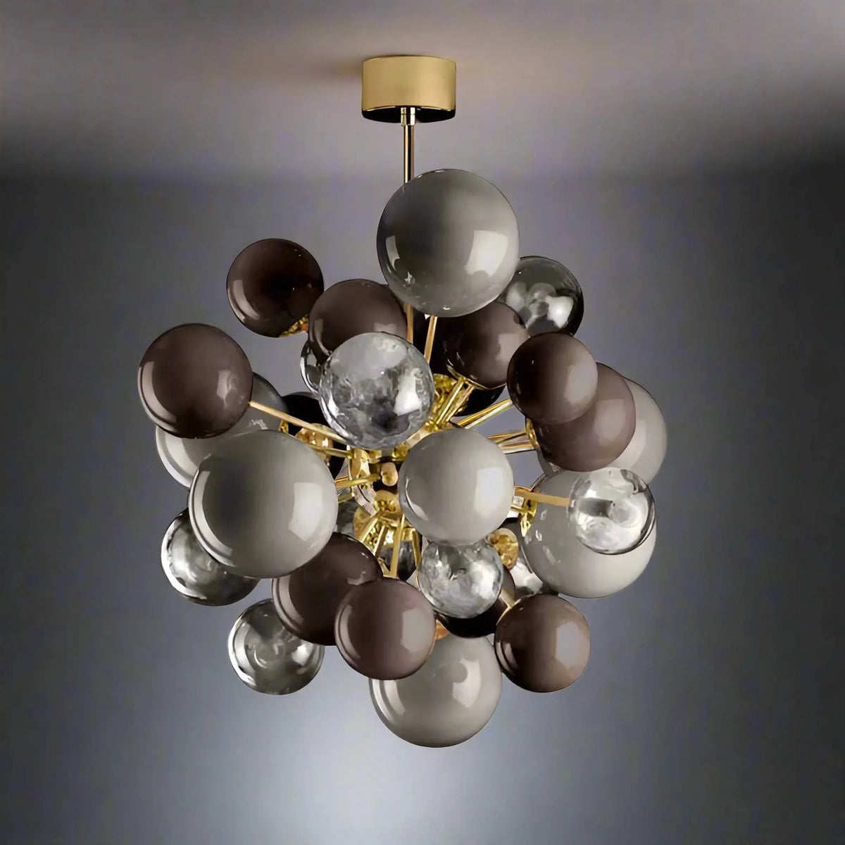 Grey Glass Globe Chandelier 80cm | Hand-blown Sphere & Gold Iron Modern Art Deco Bedroom Casalolalights Luxury Lamps