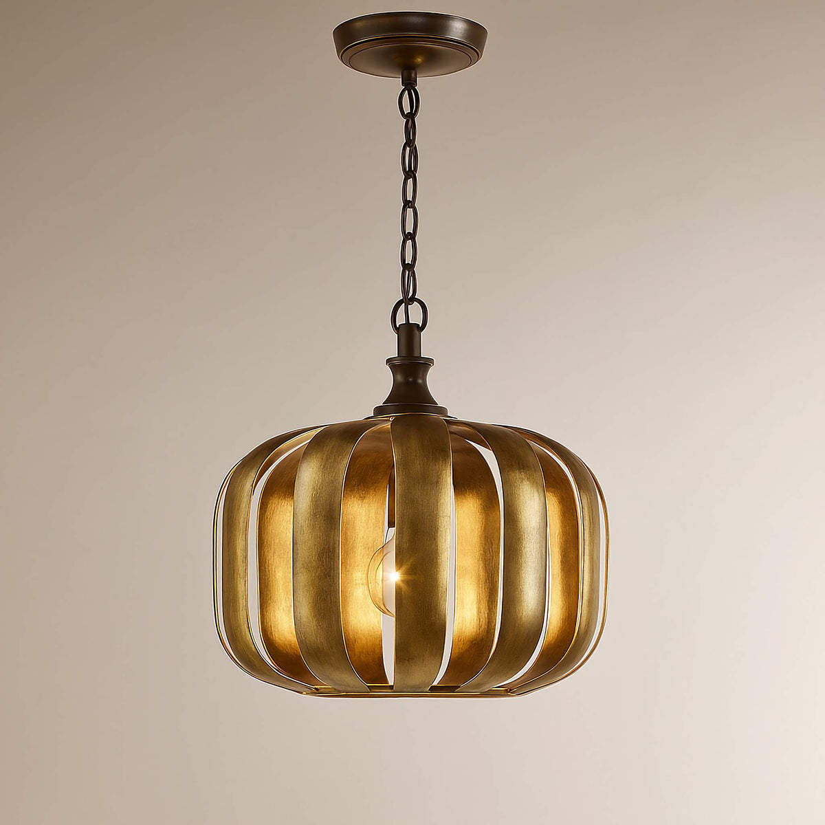 Antique Gold Cage Pendant Light for Kitchen Island or Foyer | Iron 43 Cm (16.9 In) Wide Single E26 Bulb Casalola Lights