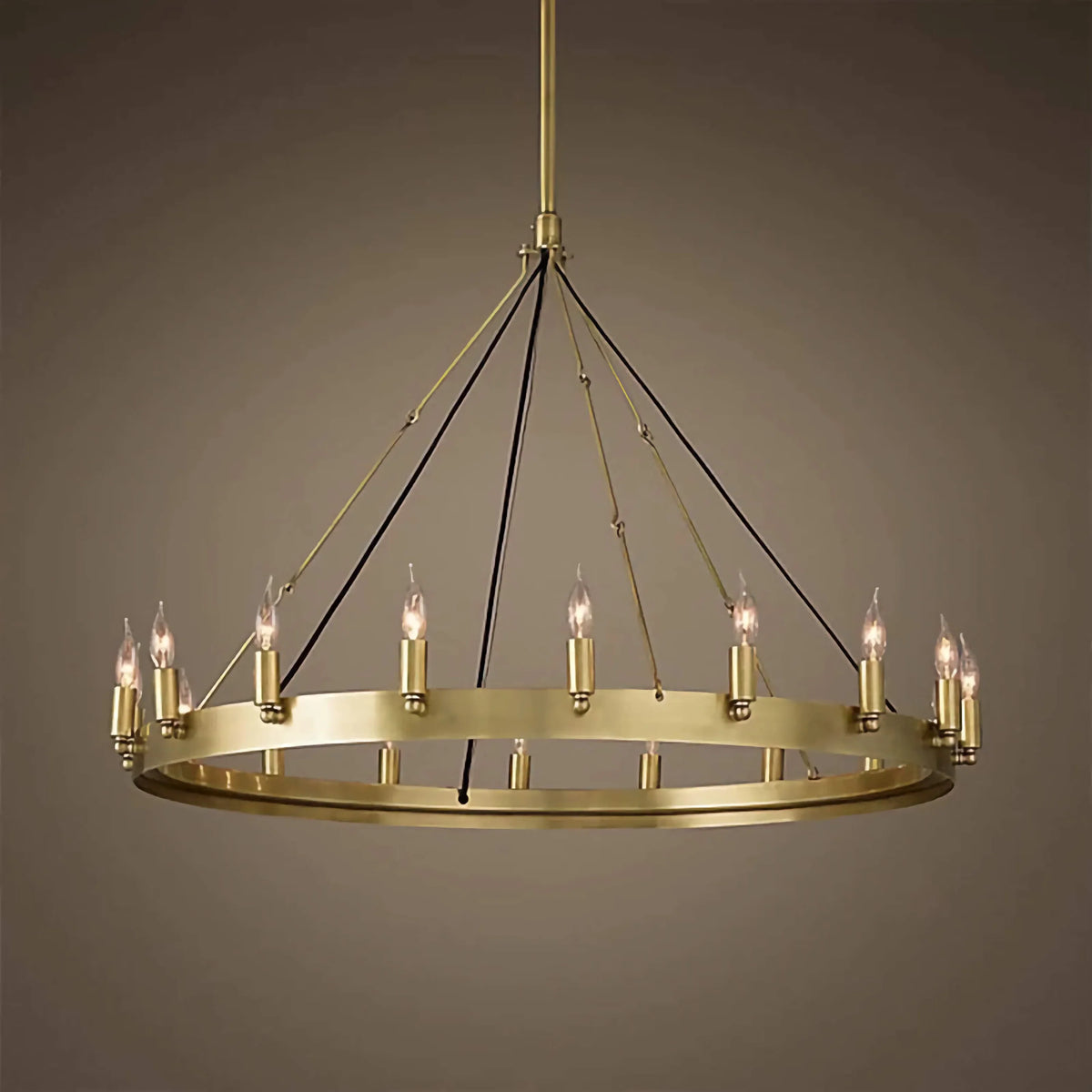 Brass Candle Ring Chandelier for Dining Room | Antique Finish 12 18 26 or 34 Lights E14 Casalola Luxury Lamps Interior