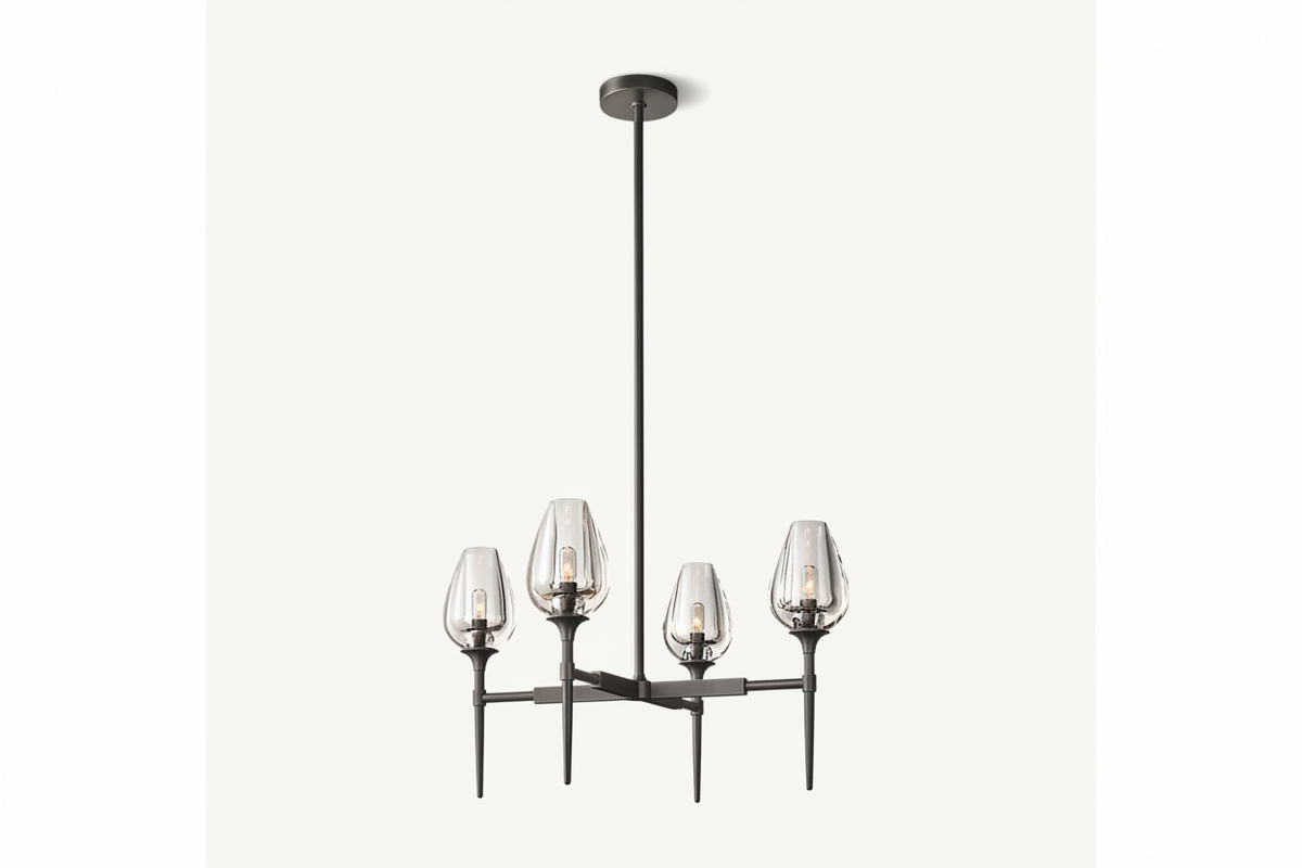 Smoked Glass Chandelier for Dining Room | Tulip Candle Shades Brass or Black 27 42 54 Inch Wide Casalola Lights Luxury