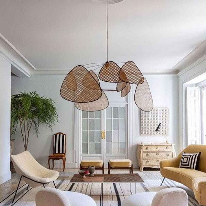 Cannage Hand-crafted Suspension | Timeless Wicker Chandelier | Parisian Chic and Coastal Design - Chandeliers