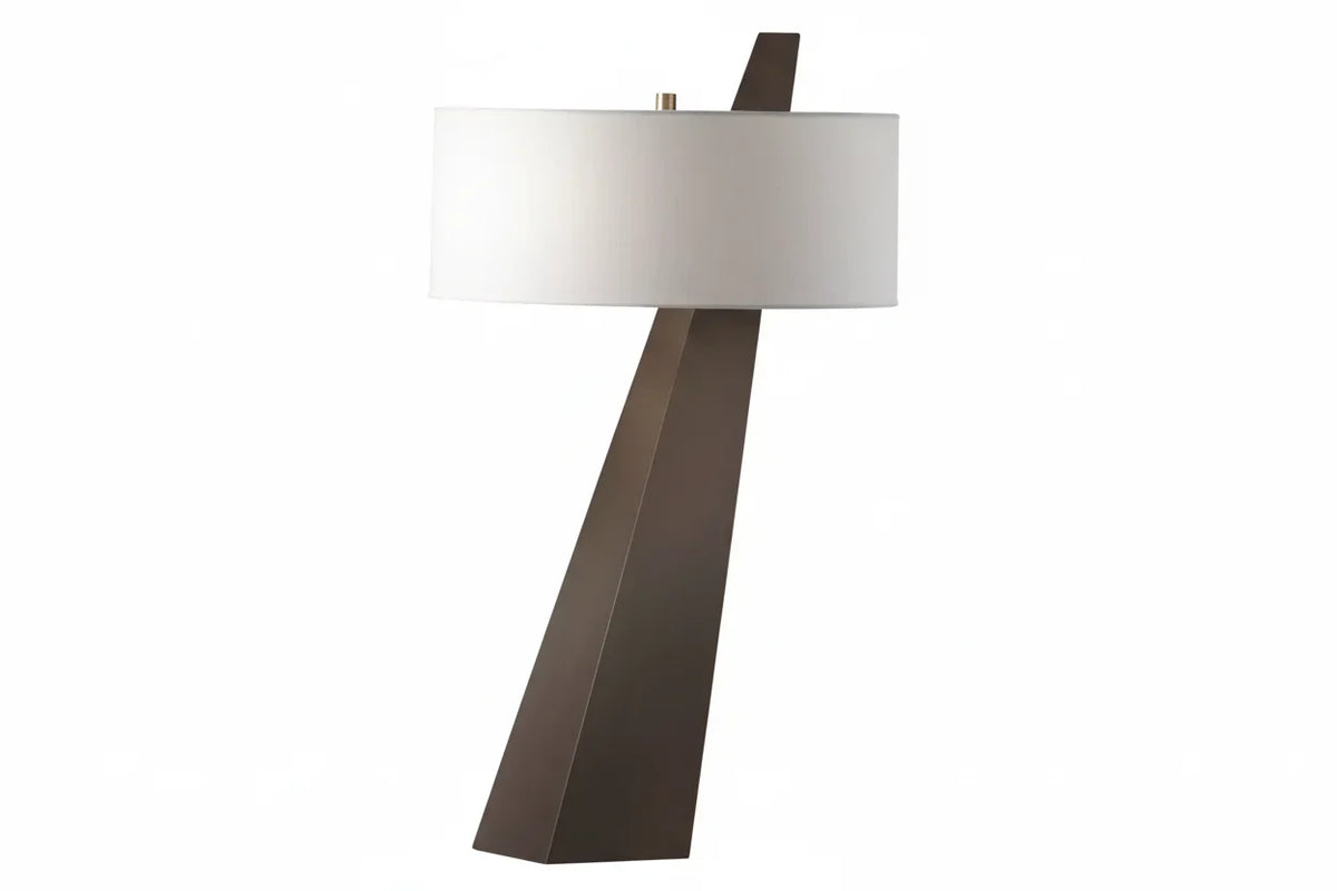 Oak Wood Table Lamp with Linen Shade for Living Room Console | Sculptural Cantilever Dimmable Option Casalola Lights