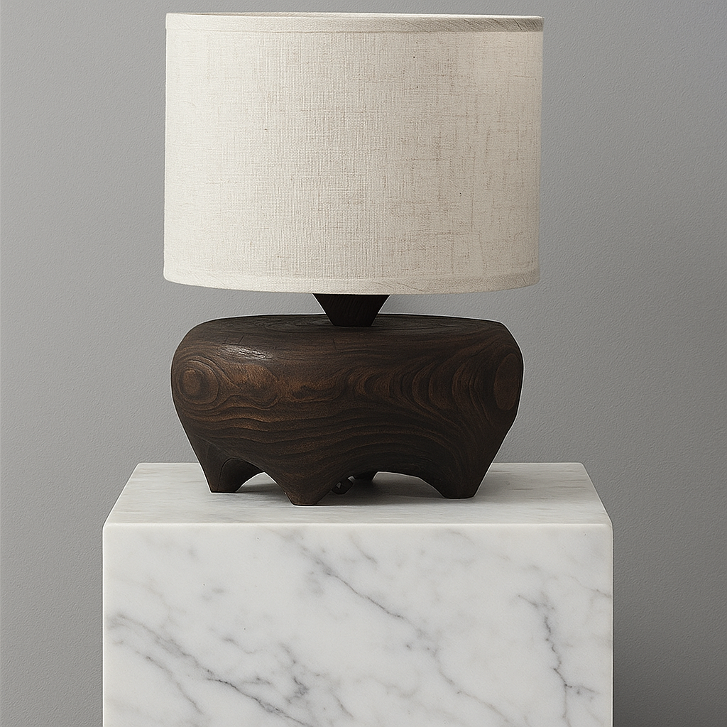 Carved Wood Table Lamp for Bedside and Shelf | Solid Hardwood Linen Shade Wabi Sabi 28 Cm Casalola Lights Luxury Lamps