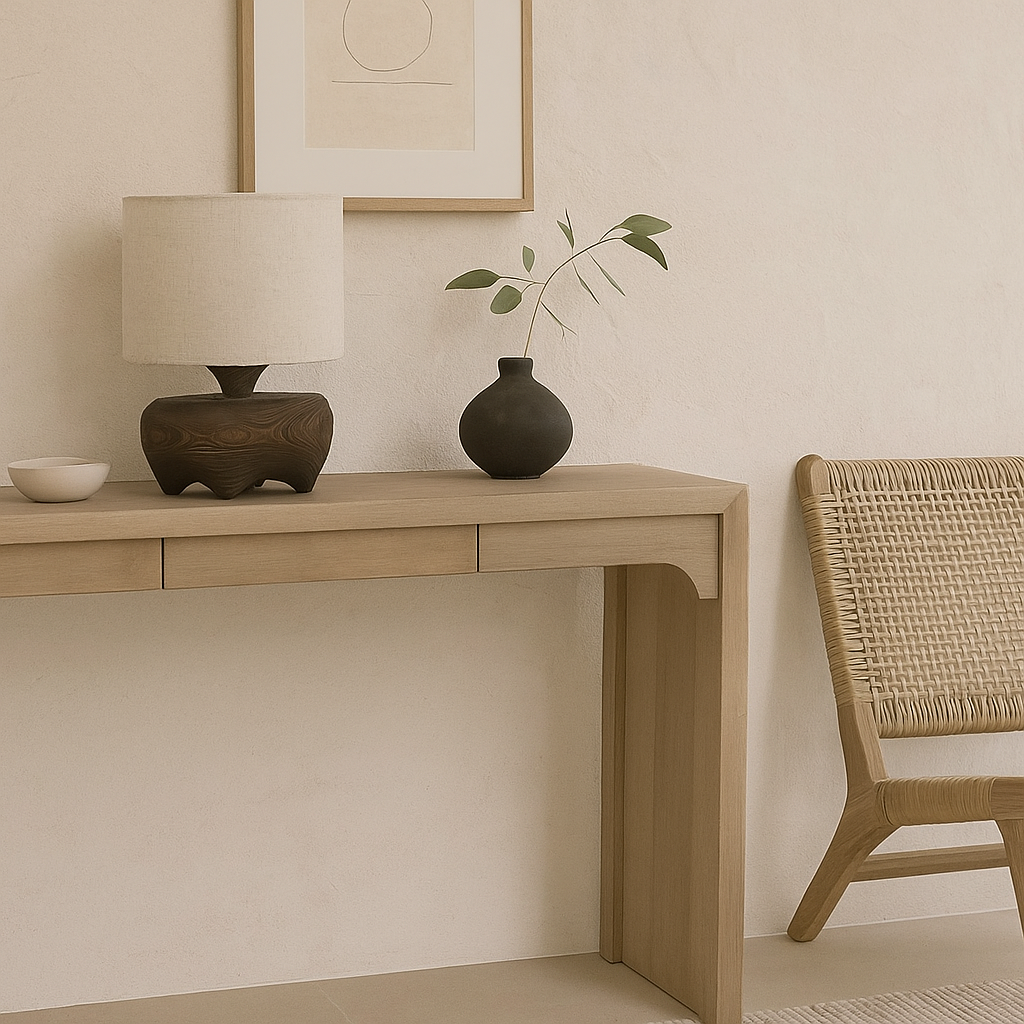 Carved Wood Table Lamp for Bedside and Shelf | Solid Hardwood Linen Shade Wabi Sabi 28 Cm Casalola Lights Luxury Lamps
