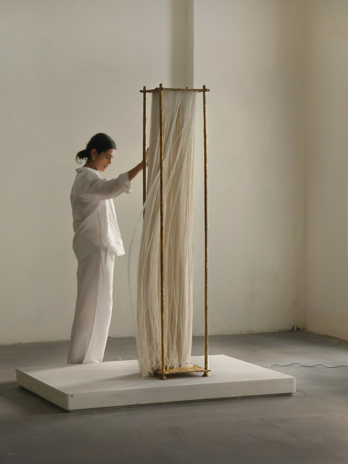 Silk Tassel 4 Light Floor Lamp Brass Tone | Tall 183cm Art Deco Column G9 Lamps Narrow 35cm Profile Casalola Lights