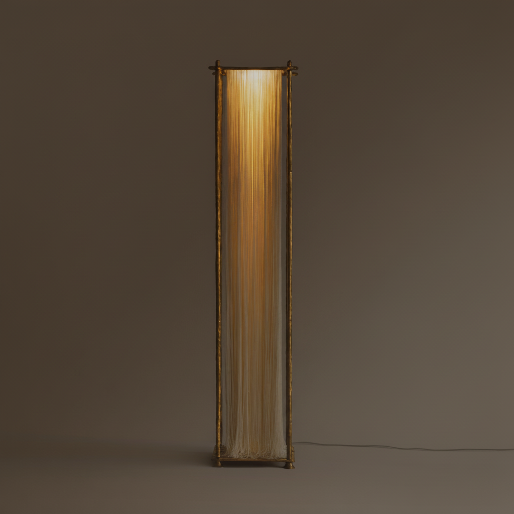 CASCADE SILK TASSEL COLUMN FLOOR LAMP | 183CM ANTIQUE BRASS SCULPTURAL SERIES - Floor Lamps