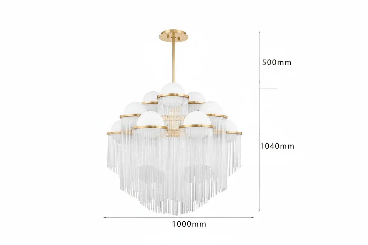 Glass Rod Chandelier for Dining Room or Foyer | 12 Lights Opal Globes Brass 26 31 39 Inch Wide Casalola Luxury Lamps