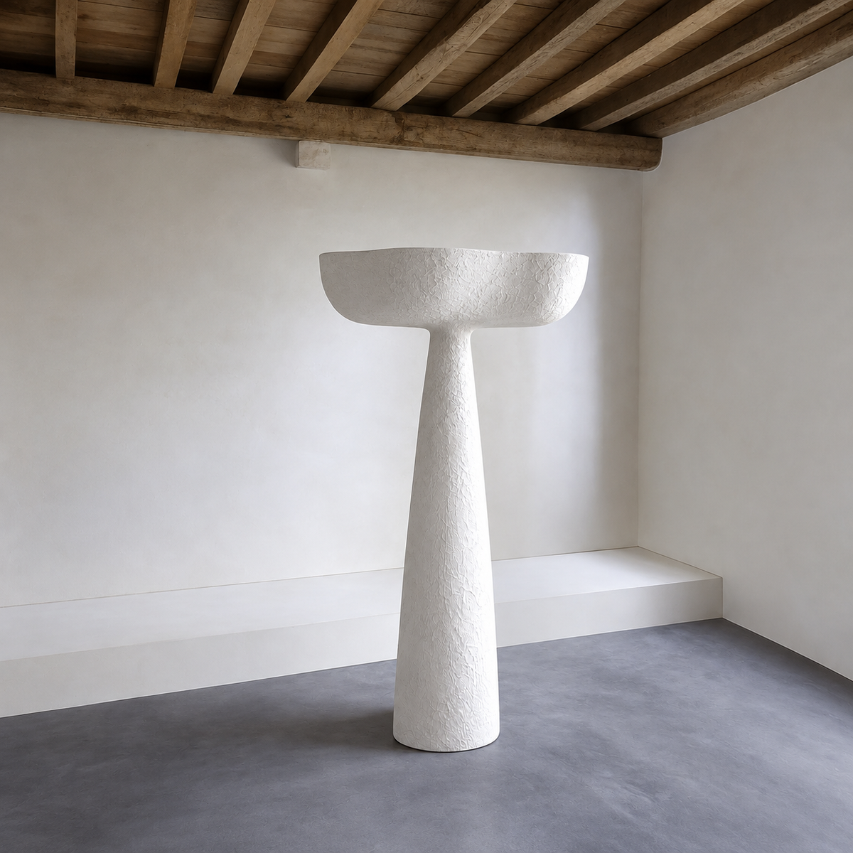 Cassia CLBBGT027 floor lamp in a plaster-walled room with exposed timber beams.