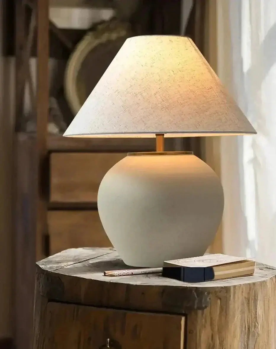 Luxury Ceramic Led Table Lamp | Polished Chrome Finish | Japandi Minimalism - Lamps