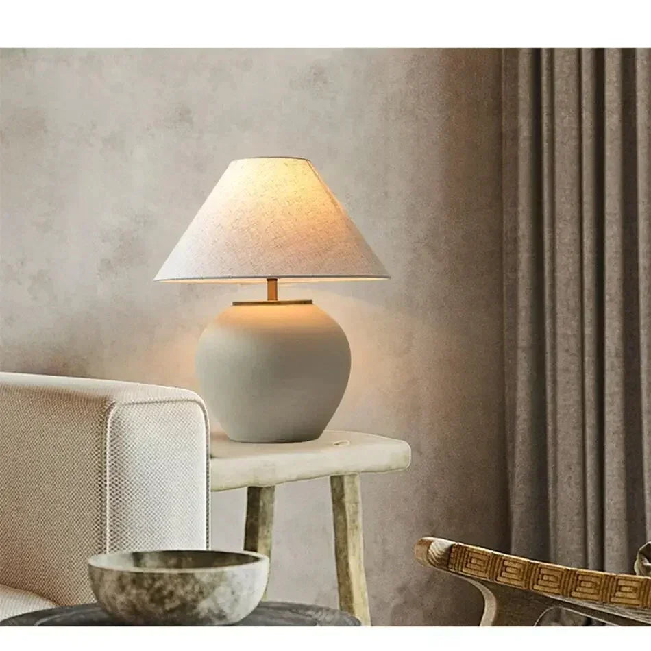 Luxury Ceramic Led Table Lamp | Polished Chrome Finish | Japandi Minimalism