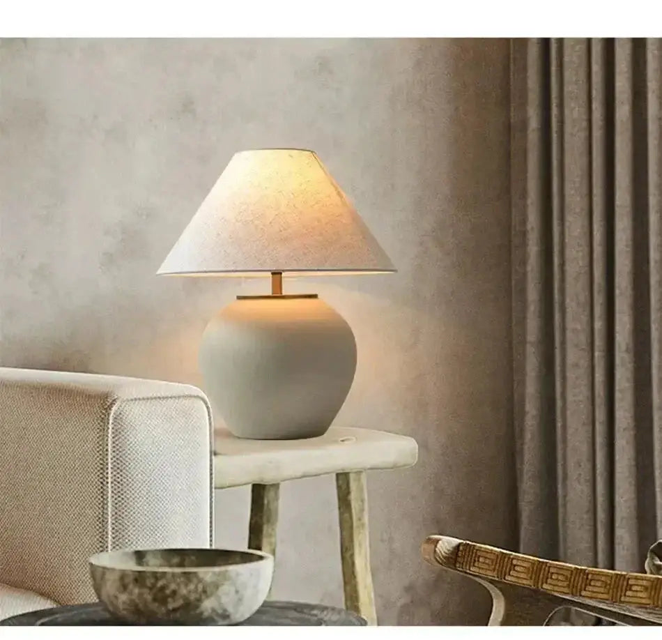 Luxury Ceramic Led Table Lamp | Polished Chrome Finish | Japandi Minimalism - Lamps