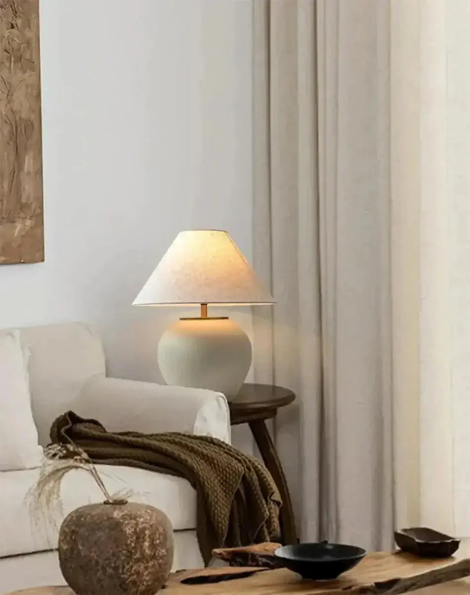 Luxury Ceramic Led Table Lamp | Polished Chrome Finish | Japandi Minimalism - Lamps
