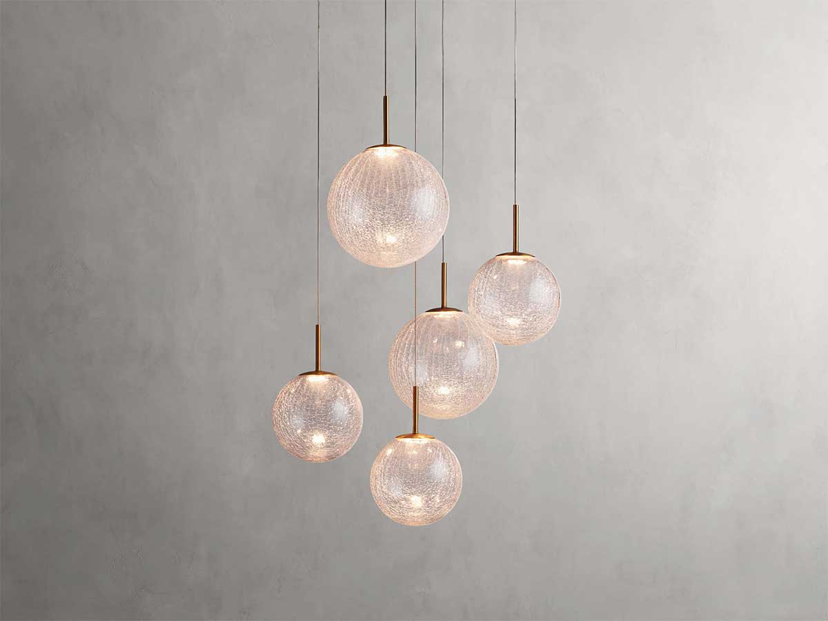 Colored Glass and Brass 5 Light Pendant Chandelier Long Drop Stairwell or Double Height Entry Lighting Casalolalights