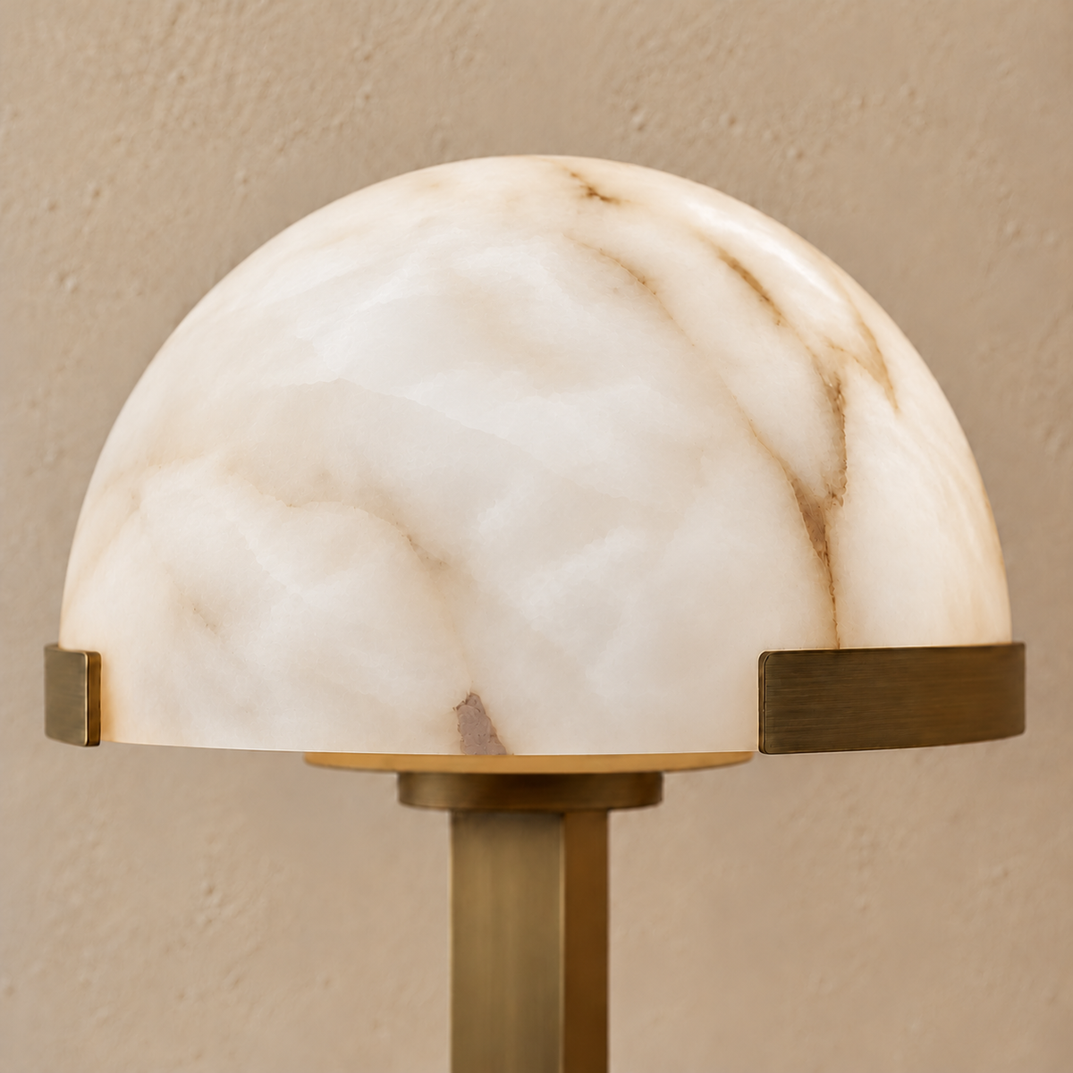 Detail of the natural alabaster dome and its shallow brass support.