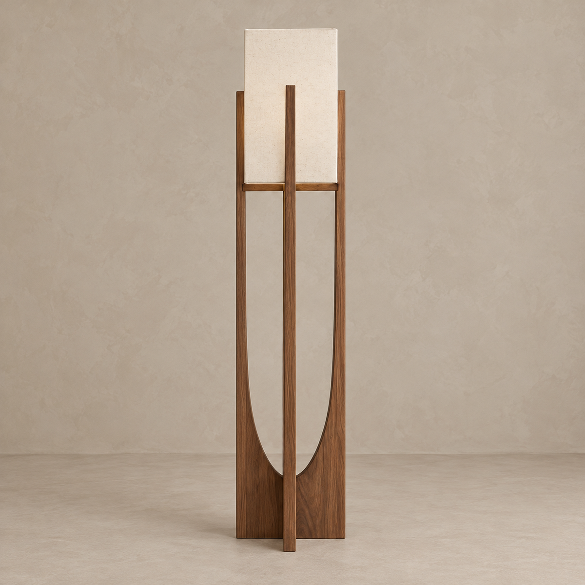 Large 145 cm CL4255 walnut floor lamp switched off, with a rectangular shade and open wooden frame.