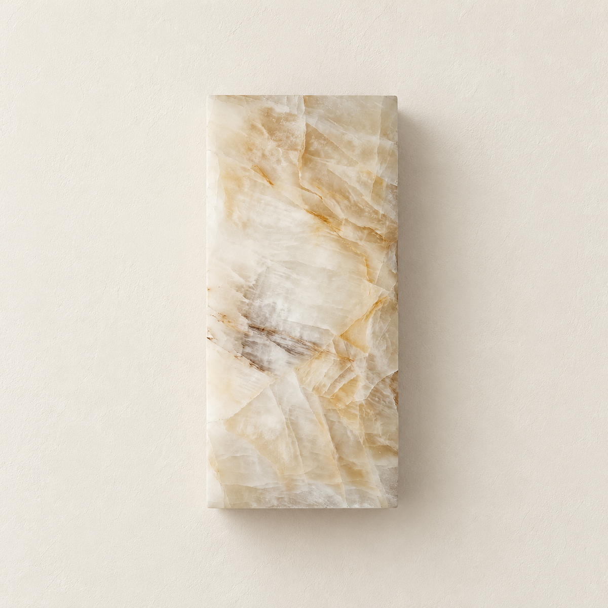 Front view of the unlit 30 cm alabaster column wall lamp.