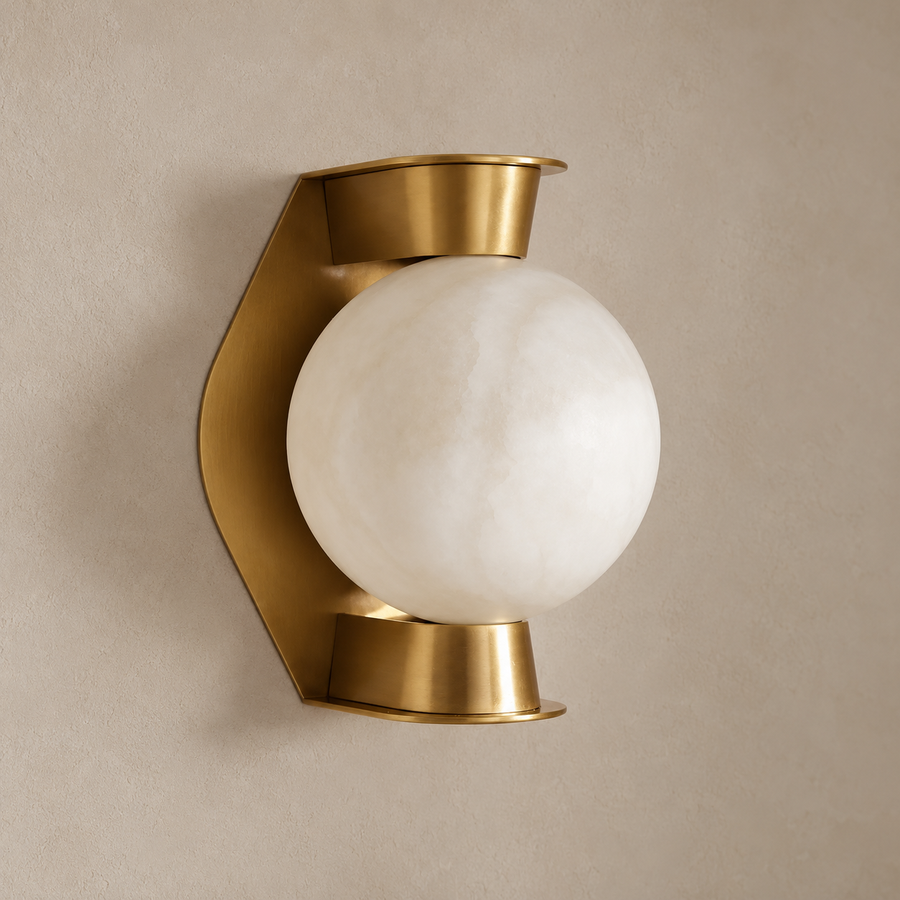 Alabaster Globe & Brass Wall Sconce