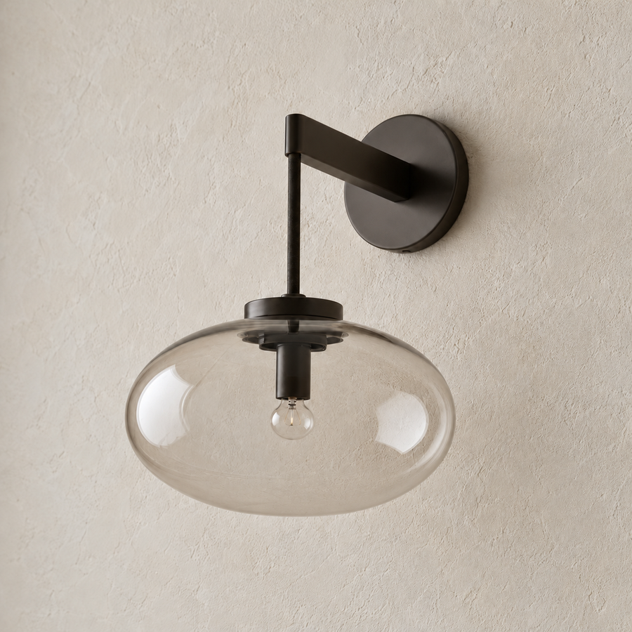 Black Steel & Smoked Glass Wall Sconce