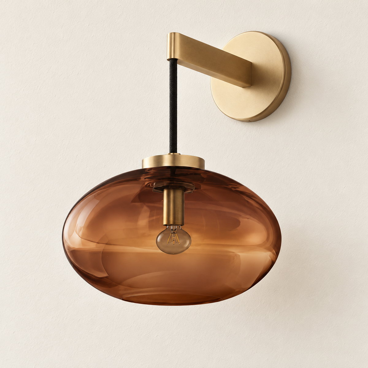 Brass & Amber Glass Wall Sconce