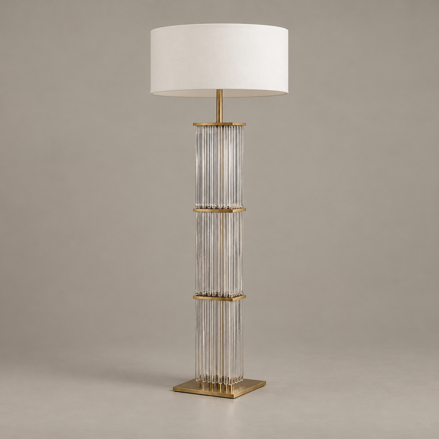 Glass & Copper Cage Floor Lamp