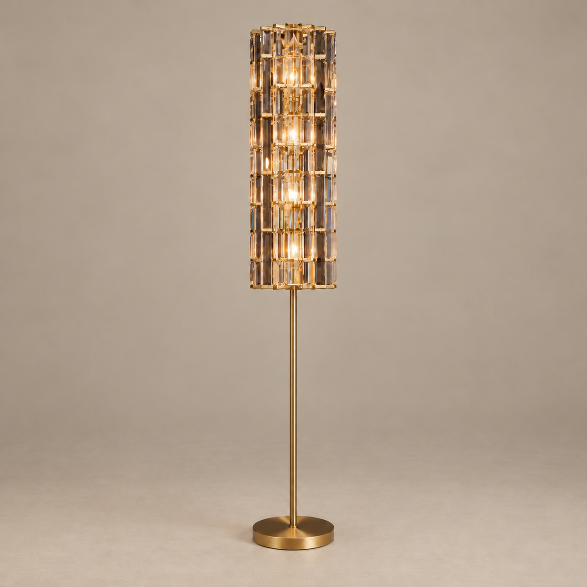 CLGTP025F floor lamp illuminated through its faceted crystal column.