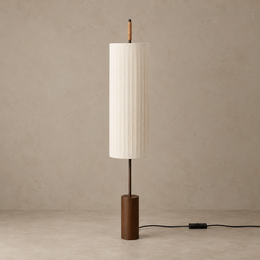 Pleated Linen & Bronze Floor Lamp