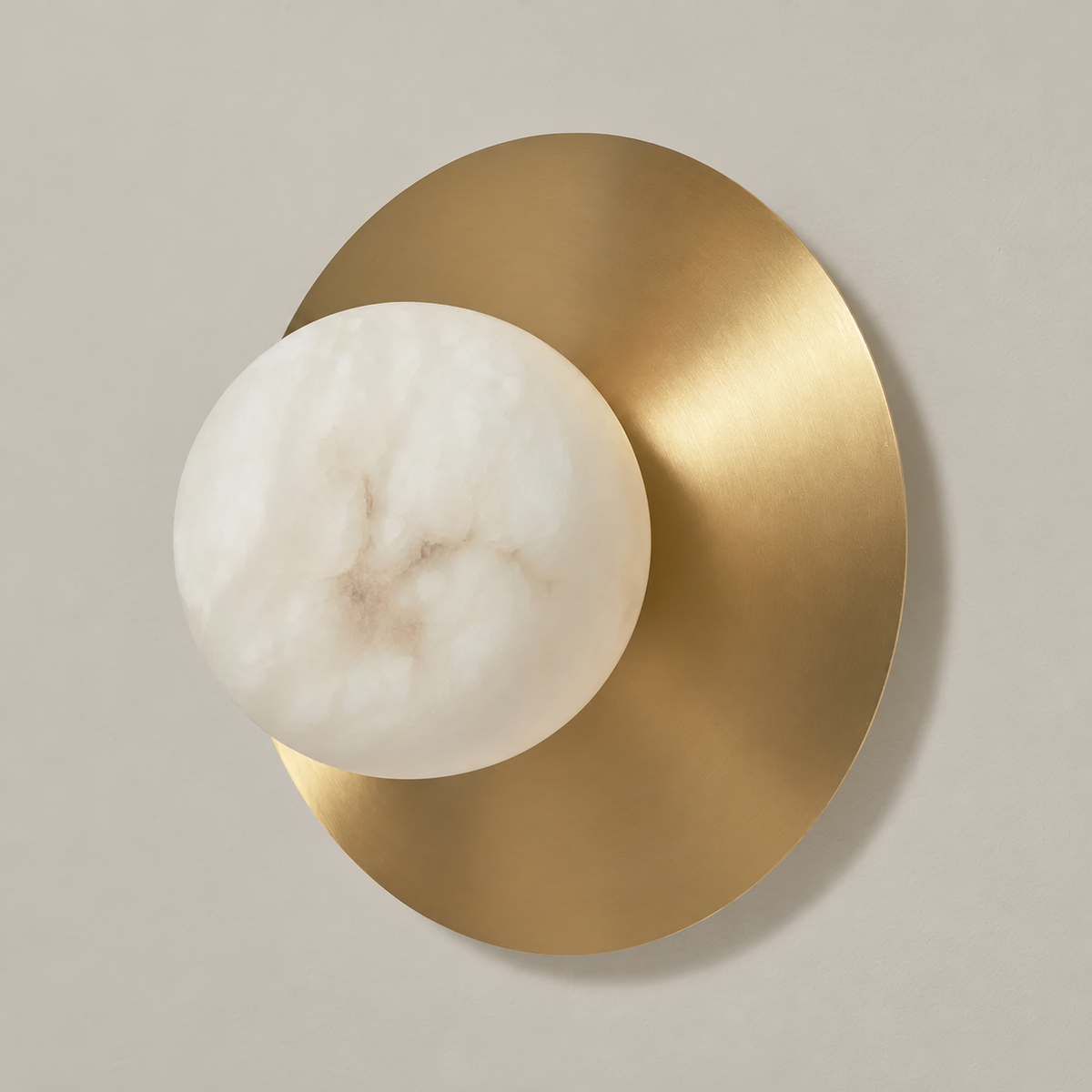 Alabaster Globe & Brass Disc Wall Sconce