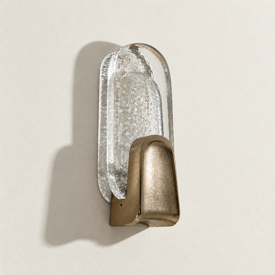 Brass & Bubbled Glass Wall Sconce