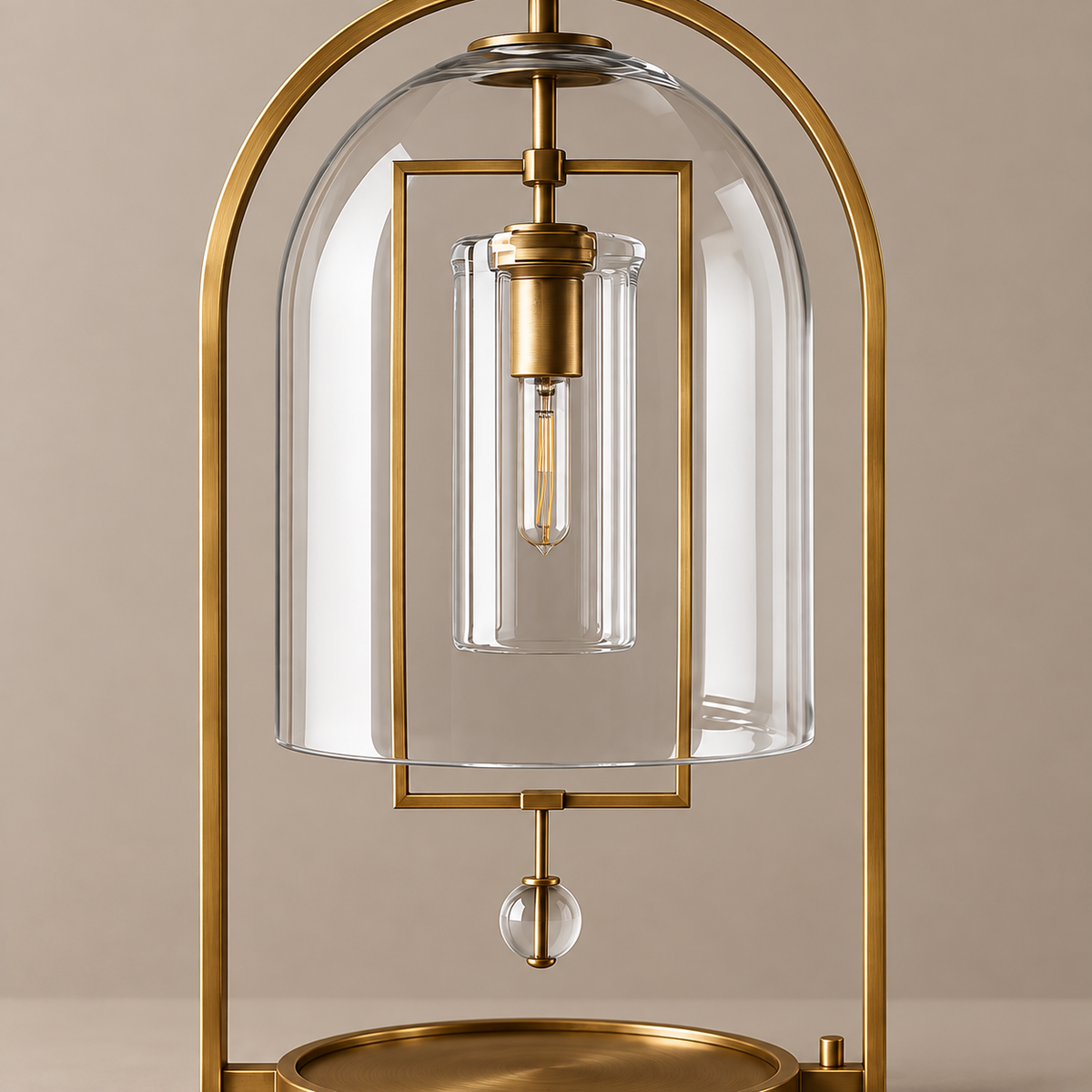 Detail of the glass dome, inner cylinder and brass socket.