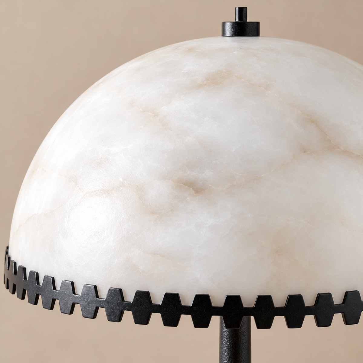 Clouded alabaster stone and black metal shade rim