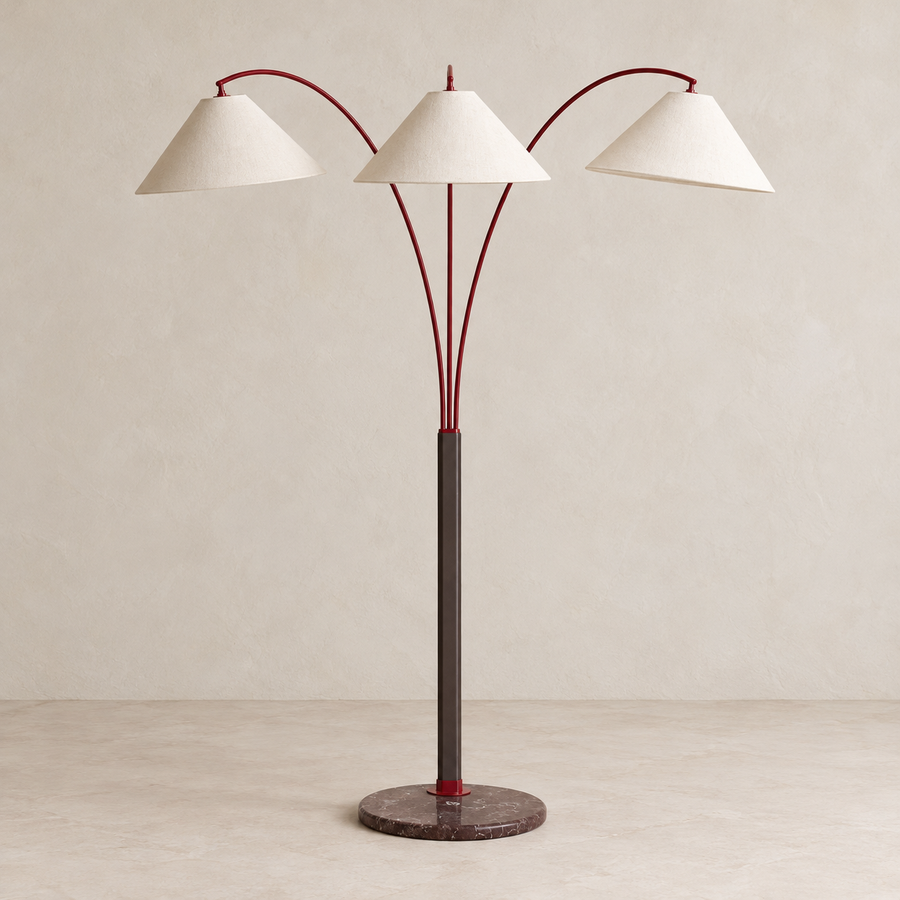 Triple-Arm Marble & Linen Floor Lamp