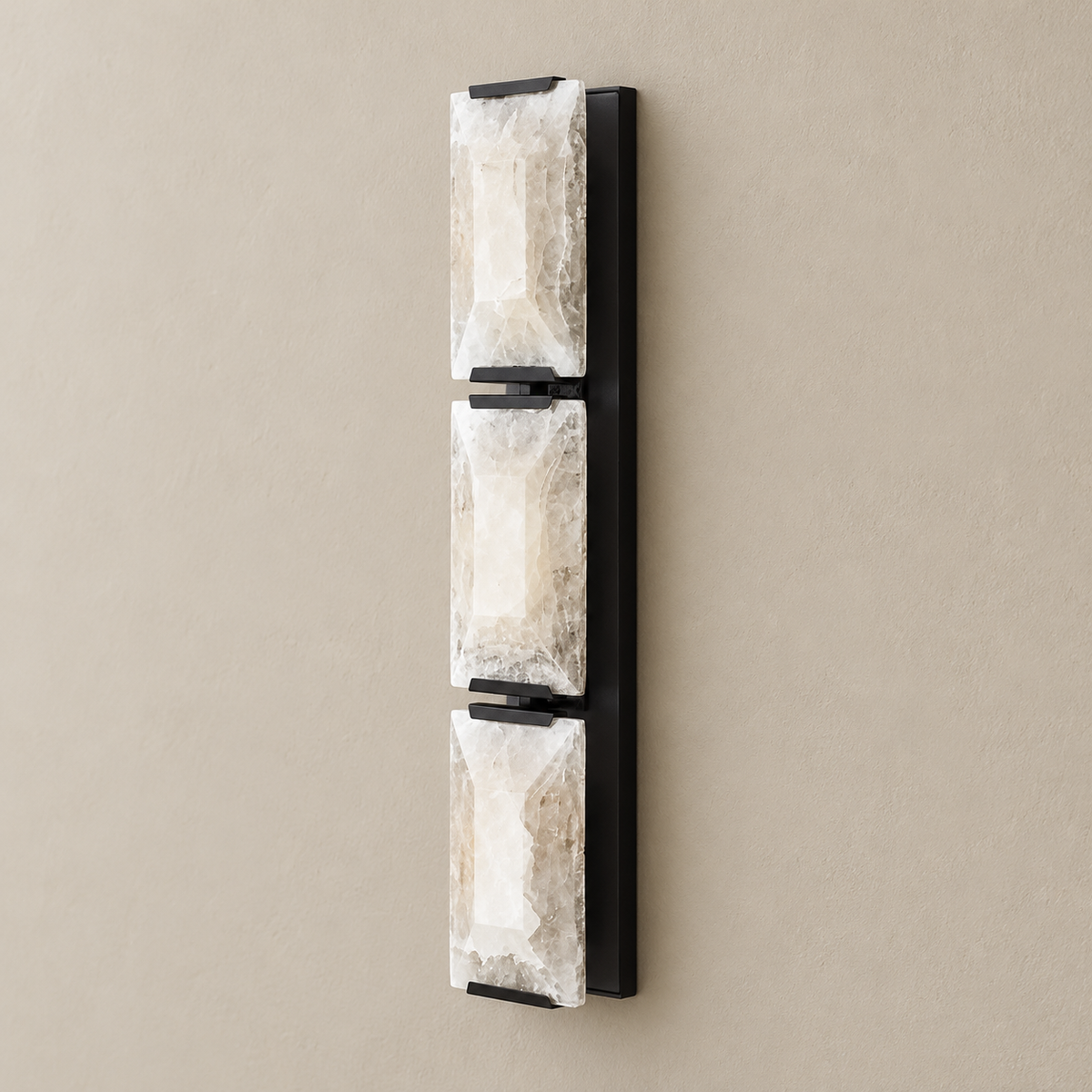 Black Triple Calcite & Stainless Steel Wall Sconce