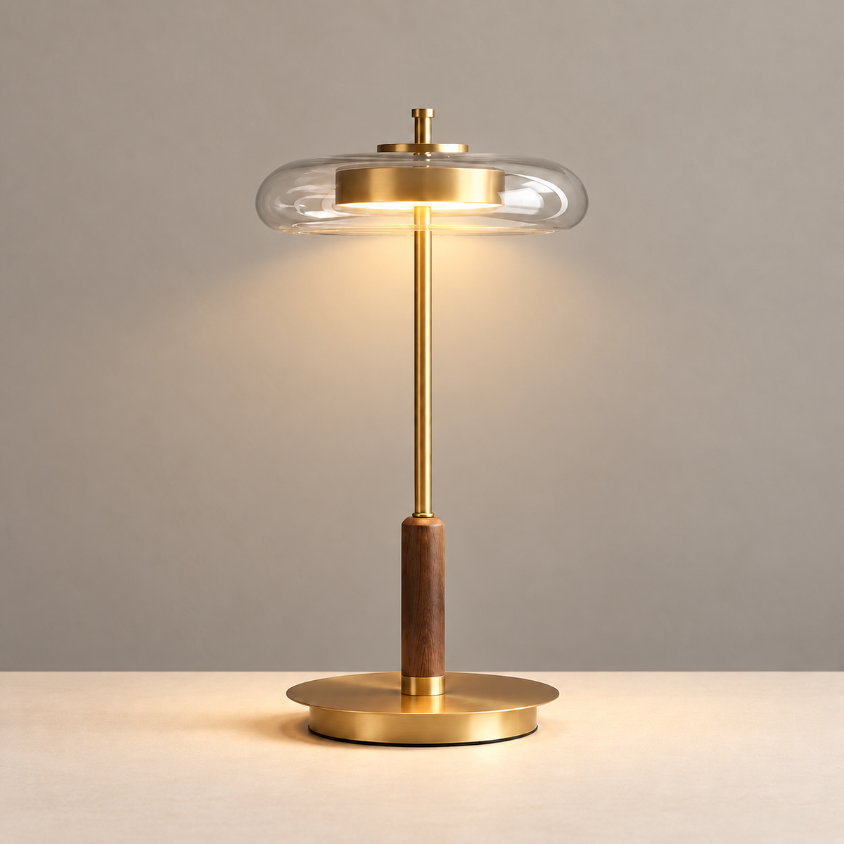 Halo glass table lamp illuminated