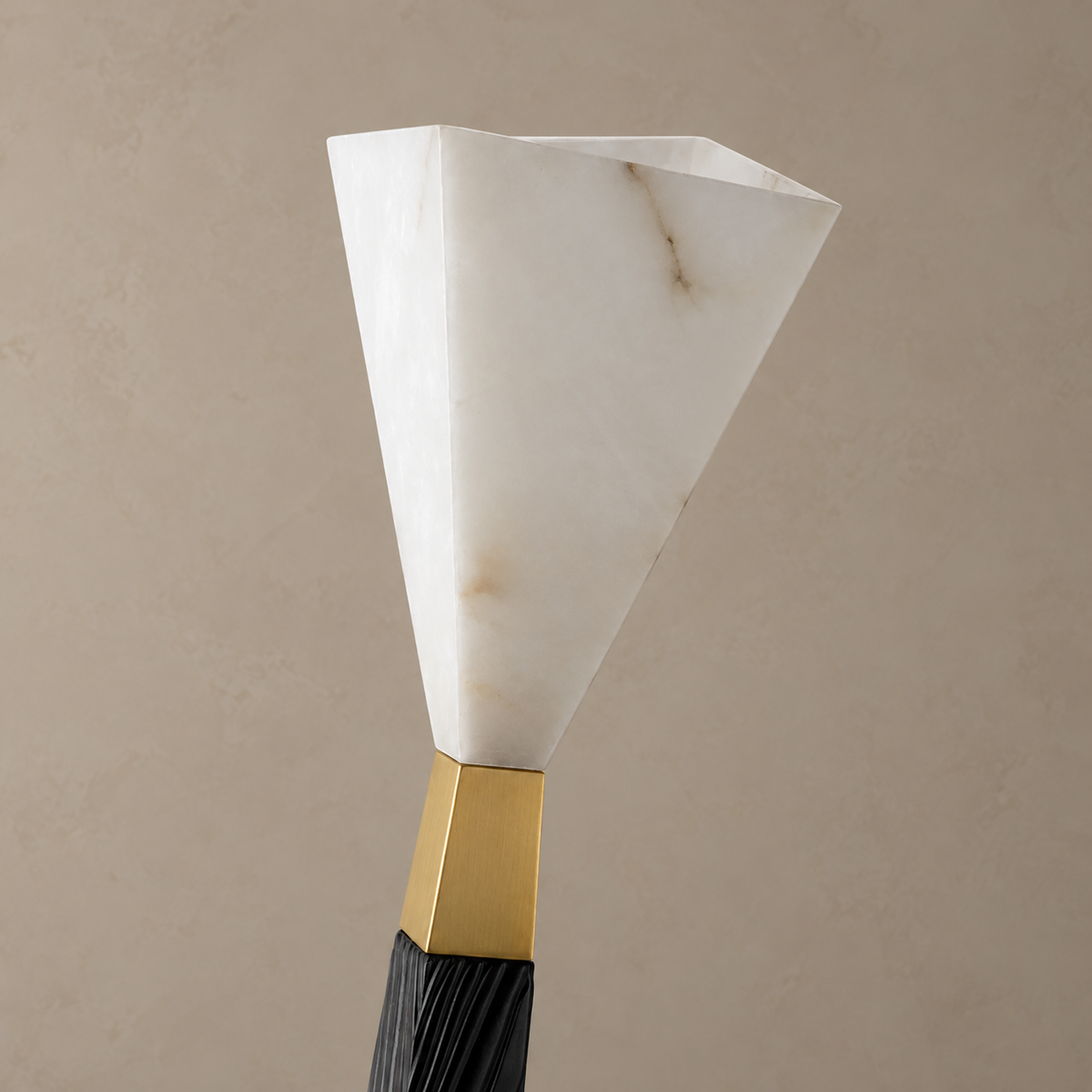Close-up of CLZX89550's open faceted white shade and gold collar.